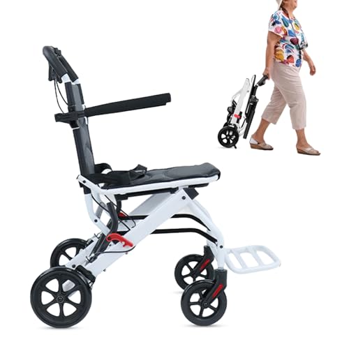 cadciehe Leichte Rollstühle für Erwachsene, tragbarer Transit-Reisestuhl für Erwachsene mit klappbarem Fußpedal, Rollstuhl mit verstellbarem Sicherheitsgurt, zusammenklappbare Rollstühle für