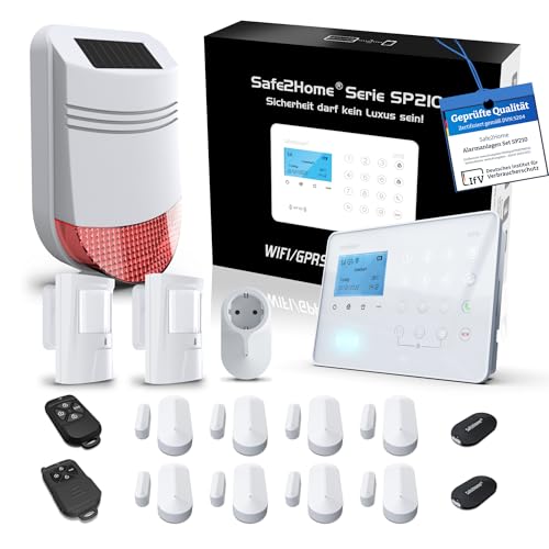 Safe2Home® SP210 GSM WiFi Funk Alarmanlage Haus - Großes Set - Deutscher Service - Smartphone App und SMS/Anruf - inkl. Zubehör, Sensoren und Sirene