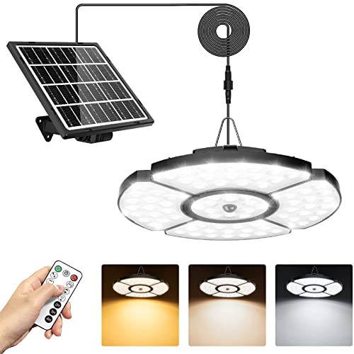 MEIHUA Solarlampe für Außen und Innen 2700K-6500K 76 LEDs IP54 Wasserdicht Timer 5 Modi Solarleuchten mit Bewegungssensor und Fernbedienung für Haus Hof Garage Veranden Lagerräume
