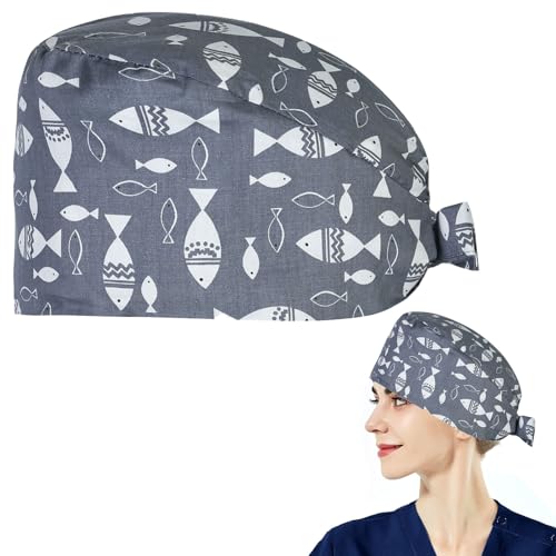OP Haube Verstellbar,OP Hauben Stoff Krankenschwester,OP Haube mit Schnüren,Op Haube Stoff mit Schweißband,Arzt Kopfbedeckung,Bedruckte Füllig Turban Hut,Baumwolle Staubkappe für Ärzten,Zahnärzten