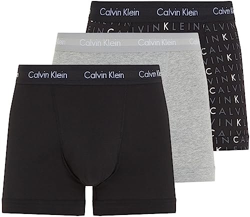 Calvin Klein Herren Boxershorts Trunks aus Baumwolle mit Stretch, Mehrfarbig (Black/Grey Heather/Subdued Logo), M