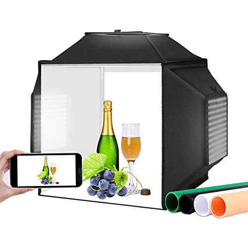 PULUZ Verbesserte tragbare Fotostudio-Lichtbox, 16"x16" professionelles dimmbares Aufnahmetent-Set mit 480 LED-Lichtern, 4 Produktfotografie-Hintergründe für Produktfotografie