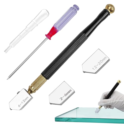 5-Teiliges Set Glasschneider Anzug,Metalllegierung Glasschneider Fensterglas,Tragetasche Glass Cutter,Messerkopf,Schraubendreher,Tropfrohr,Dickes Glasschneidewerkzeug,Fliesenschneidewerkzeug