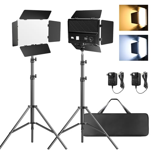 Pixel LED Video Kit Mit Scheunentür, 2-Pack Bi-Color Fotografie Beleuchtung, 2500-6500K Dimmbares Studio Licht, CRI 96+ Panel für Videografie/Spiel Streaming/Film/Video Aufnahme