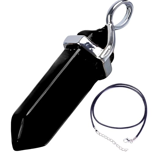 Essenciales Schwarze Obsidian Kette - Anhänger aus natürlichem Schutzstein, beinhaltet energetische Steine und Lavendel