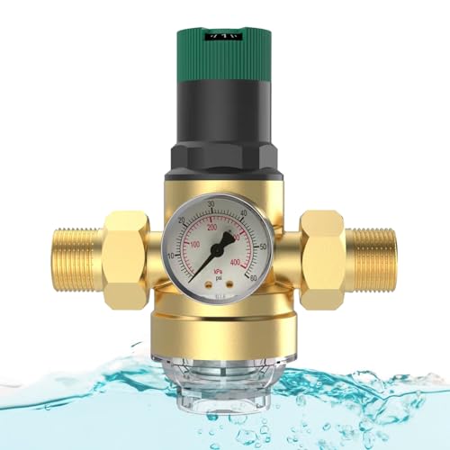 Druckminderer Wasser 3/4 Zoll mit Manometer&Siebfilter, DN20 Druckregler für Trinkwasser, Messing Druckminderventil