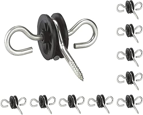KATSU 10X Elektrozaun Doppelhaken Torgriffisolatoren Strapazierfähige Verzinkte Elektrozaun-Zubehör für Holzpfähle, Litze, Seil, Draht und Band 667102