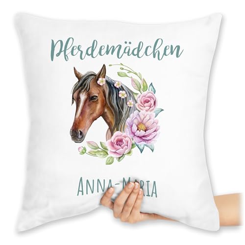 Kissen 40x40 Zierkissen - Pferde - Pferdemädchen Geschenk Pferd mit Name personalisiert I Pferdeliebhaber Sparbüchse - 40 x 40 cm - Weiß - mädchen Reiter pferdemotiv reiterzubehör REIT