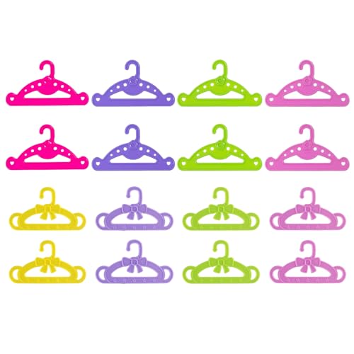 YANINEE 16 Stück 2 Größen Puppen Kleiderbügel Puppenschrank, Bunten Puppenkleiderbügel, 12.8 cm 10 cm