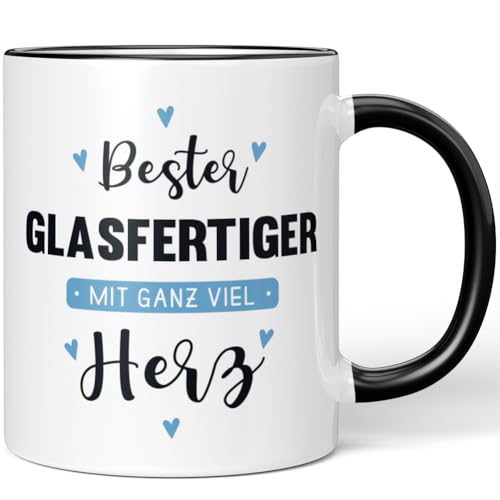 JUNIWORDS Tasse, Bester Glasfertiger, mit ganz viel Herz, Schwarz (6045699)