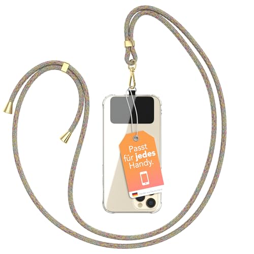 EAZY CASE - Handykette Universal zum umhängen kompatibel mit jedem Smartphone als Handyhülle mit Band Handytasche zum Umhängen Kette Handyband mit jeder Hülle kombinierbar Kordel in Rainbow