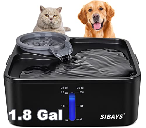SIBAYS 230OZ 1.8GAL 7L Hundetrinkbrunnen für Hunde, Mittelgroße Hunde, Automatisch, Super Leise, Auslaufsicher, Trinkbrunnen für Haustiere, Mehrfach Filterbaumwolle, Sichtbare Wassererinnerung
