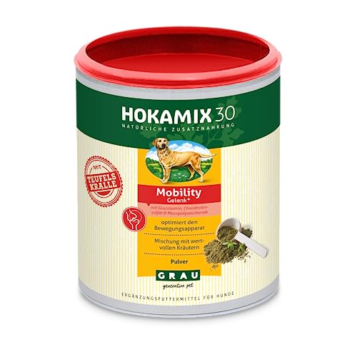 GRAU - das Original - HOKAMIX30 Mobility Gelenkpulver, natürliche Kräutermischung bei Gelenkproblemen, mit Grünlippenmuschel und Teufelskralle, 1er Pack (1 x 350 g), Ergänzungsfuttermittel für Hunde