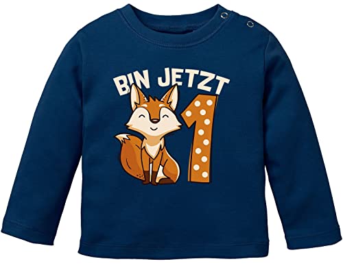 MoonWorks® Baby Langarm-Shirt 1. Geburtstag Fuchs Bin jetzt 1 Tiermotive Fox Geburtstagsshirt Bio-Baumwolle Junge/Mädchen Navy 80/86 (10-15 Monate)