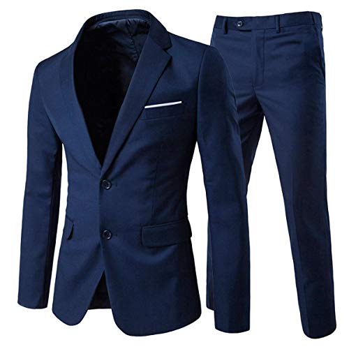 Allthemen Anzug Herren Anzug 2 Teilig Slim Fit Herrenanzug Hochzeit Anzüge Herren Modern Sakko für Business Dunkelblau(2 Knöpfe) L