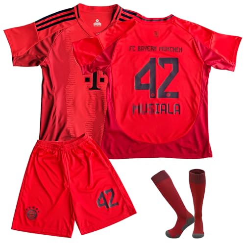 COQOYO Fussball Trikot Kinder Set, JM42 Heim Fußballtrikot für Jungen und Mädchen von 6-7 Jahre, Atmungsaktives und Schnelltrocknendes Fußball Trainingstrikot mit Kurzarm Shorts Socken, Rot