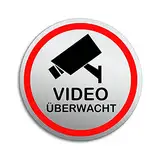 Schild videoüberwacht Videoüberwachung Ø 100 mm Aluminium gebürstet