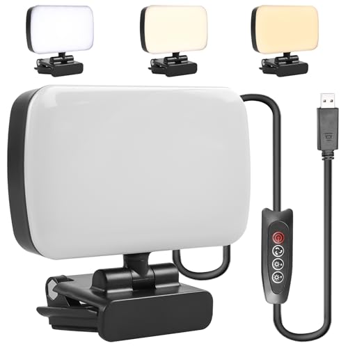Videokonferenz Licht, Webcam Licht, LED Videoleuchte mit Clip&USB-Kabel, 10 Helligkeiten+3 Lichtfarben+360° Drehbar Selfie Licht, Beleuchtung Streaming Licht für PC Monitor, Meetings, YouTube