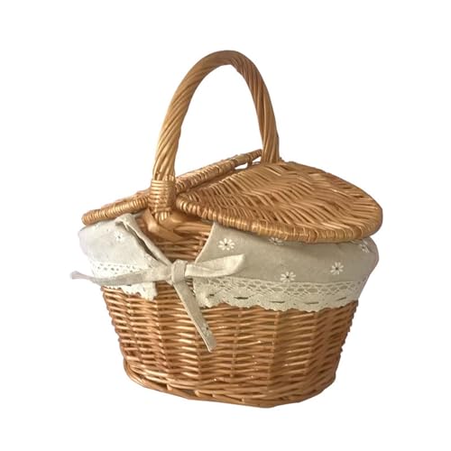 Marooma Weiden-Picknickkorb mit Deckel und Griff, Stabiler Gewebter Körper mit Waschbarem Futter, Handgewebter Korb für Picknick, Ostern, Muttertag, Outdoor-Camping