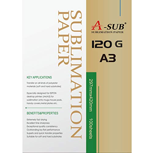 A-SUB Sublimationspapier A3, 297 x 420 mm, 100 Blatt, 120 g/m², Kompatibel mit EPSON, SAWGRASS, RICOH, BROTHER Sublimationsdruckern