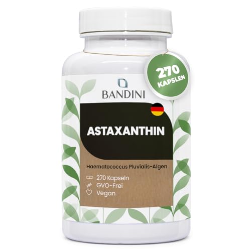 Bandini® Pure Astaxanthin 8 mg pro Kapsel, 270 Kapseln, 9 Monate Vorrat (1 Kapsel pro Tag), Alge Haematococcus Pluvialis - Natürliches Astaxanthin, frei von Magnesiumstearat, GMO-frei