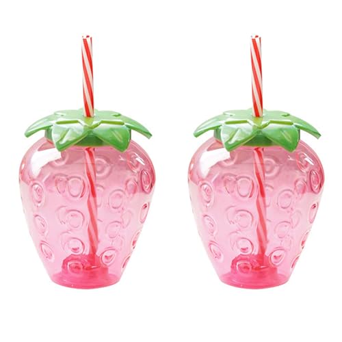 500ml Erdbeerbecher mit Strohhalm, Tropische Sommerbecher mit Strohhalm, Kaltgetränkebecher, Hawaiianischer Sommerpartybecher, Geeignet Für Party, Geburtstagsparty, Restaurant, Zuhause, Büro (2)
