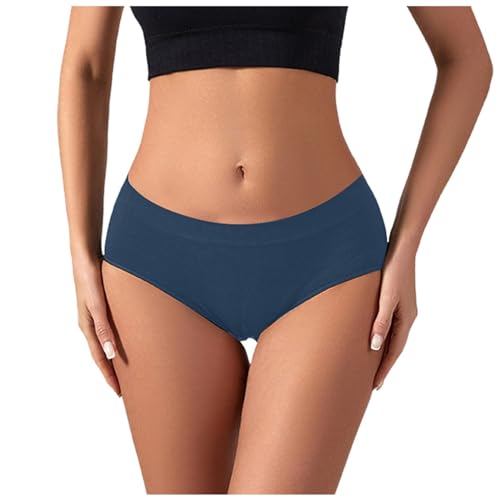 Unterhosen Damen Baumwolle Unterwäsche Slip Reiner Baumwolle im Schritt, mit niedriger Taille, blendender Unterseite und sexy, einfarbiger, Nahtloser Dreieckshose Unterwäsche Damen (Blue, XXL)