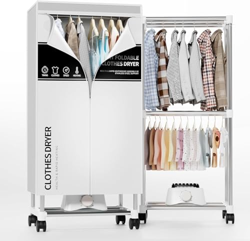 Kiseely Wäschetrockner, Tragbare Trockenmaschine mit Timer, 60inch Wäschetrockner mit großer Kapazität, elektrischer Trockner/Rack für Zuhause (Grau TR1)