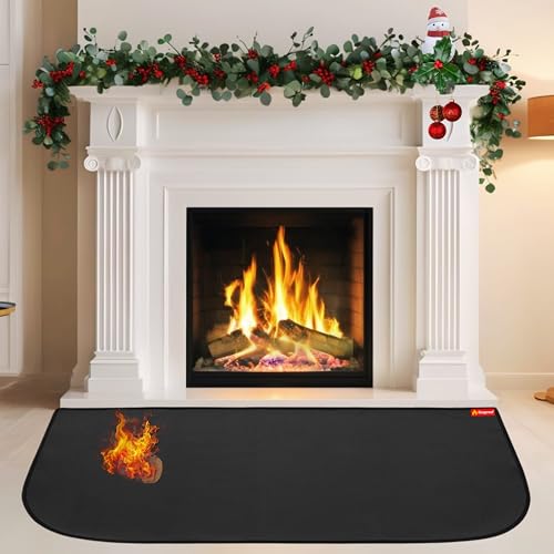 Feuerfeste Matte für Kaminofen Standardgröße 100 x 60 cm | Inklusive 4 Anti-Rutsch-Streifen für zusätzliche Sicherheit | Vermeiden Sie Verbrennungen und Funkenschutzplatte