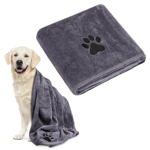 Adiwo Hunde Handtuch, 140 * 70cm Hundehandtuch Extra saugfähig, Grau Schnelltrocknend Haustier Mikrofaser Handtücher, Geschenk geeignet für Hunde Katzen Oder Andere Haustiere