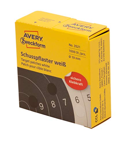 AVERY Zweckform 3521 Schusspflaster 1.000 Stück (Ø19mm, Zielscheibe, Schießsport, Schützensport, Schützenverein, Schützenscheibe, runde Aufkleber, permanent, Markierungspunkt, im Spender) weiß