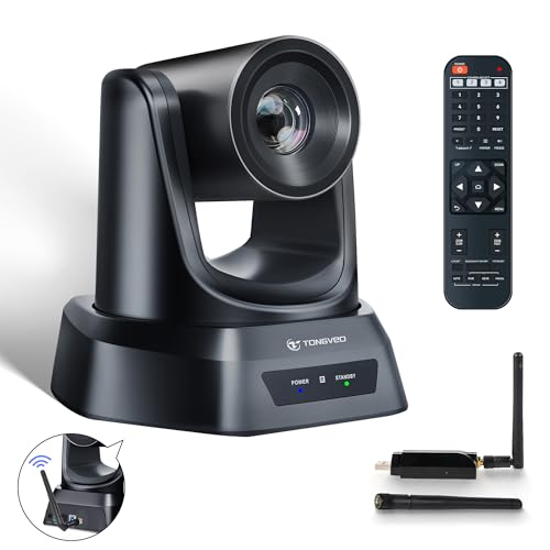 TONGVEO 5.8GHz Wireless Konferenzraum Webcam, Kirche Live-Streaming 3X USB 1080P 60fps PTZ-Kamera für Gottesdienste Online-Konferenz, arbeitet mit Zoom, Skype OBS Einfach einzurichten