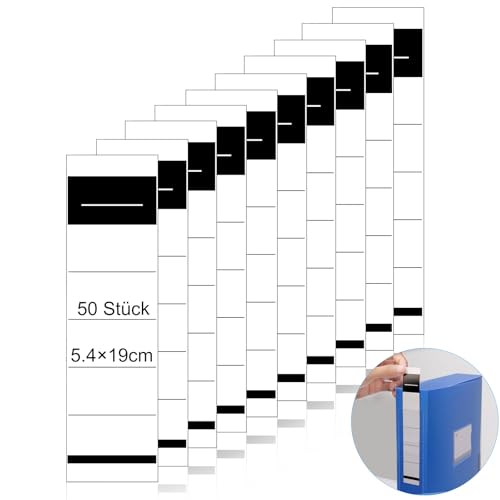 50 Stück 54 x 190 mm Ordnerrücken zum Einstecken Ordner Etiketten Weiß rückenschilder ordner breit Ordnerrücken Aufkleber für 8 cm Breit Ordner（Keine Klebrigkeit）
