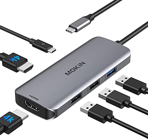 MOKiN USB C auf HDMI Adapter, USB C Hub auf Dual HDMI, 6-in-1 Thunderbolt 3 auf HDMI mit 2 HDMI-Anschlüssen 4K, 3 USB-Port, Power Delivery Typ C Port kompatibel für MacBook, Surface Book Pro und mehr