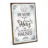 TypeStoff Holzschild mit Spruch – Küche – im Vintage-Look mit Zitat als Geschenk und Dekoration zum Thema Familie, Herz und Kochen - HS-00898