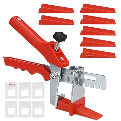 95Street Nivelliersystem Fliesen Starter Set,Fliesenverlegehilfe Set Verlegehilfe für Fliesen, Zuglaschen Fliesenverlegung Satz für Fliesenhöhe 3-12 mm (100 Laschen, 100 Keile, Zange, 3,0mm)