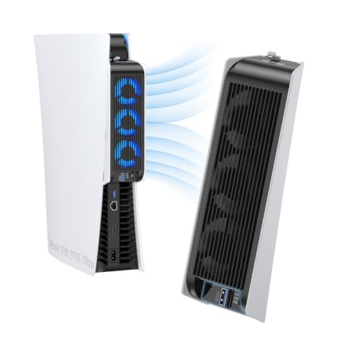 Kühlzubehör für ALTE PS5-Version, KIWIHOME PS5-Lüfter mit LED, automatischer Geschwindigkeitsregelung und USB3.0-Hubs, für PS5 Disc und Digital Edition, nicht für PS5 Slim/PS5 Pro (Weiß)