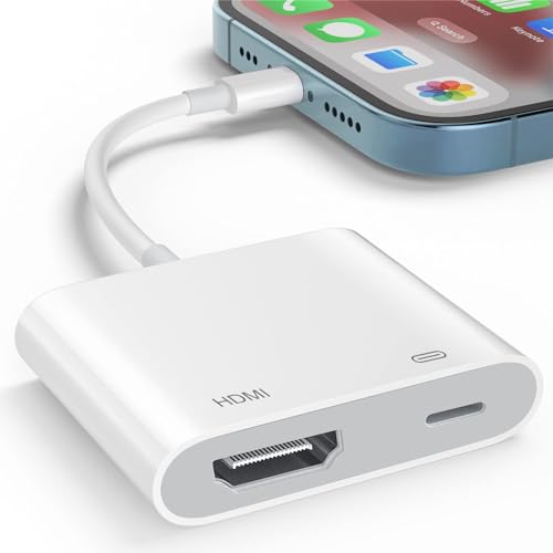 Denlane HDMI Adapter für iPhone iPad, 1080P HDMI Digital AV Adapter für iPhone, Video Audio Sync Bildschirm Konverter, HDMI Kabel Verbinder Kompatibel mit TV/HDTV/Monitor/Projector - Plug and Play