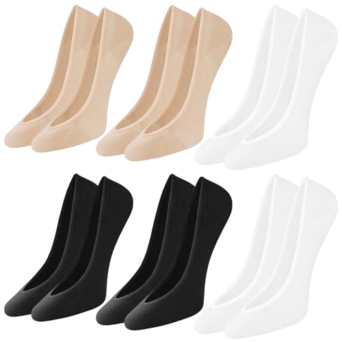 Niofind Füßlinge Ballerina Socken Damen 6 Paar,Atmungsaktiv Unsichtbare Sneaker Socken Damen,No Show Rutschfeste Füsslinge mit Siliconpad,Baumwolle Kurze Schwarz Hautfarbe Weiß 35-38