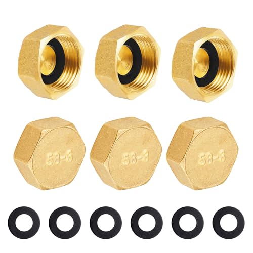 Messing Kappe G3/4"(Ø24mm) Innengewinde,6 Stück Blindstopfen Schlauchkappen Verschlusskappe G3/4",Messingkappe Sechskant,Rohrkappe Endkappe Gewindefitting für Garten Wasserleitung