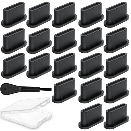 wonkeken 20 USB C staubdichte Silikon Schutzhüllen mit Reinigungsbürste Ladeschnittstelle staubdichte Stecker Type C Schnittstelle passend für iPhone 15/16 Google Samsung Galaxy Xiaomi Motorola