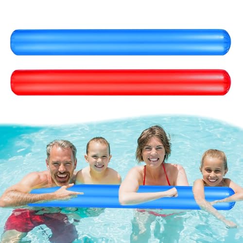 MUYAPAY 2 Stück Schwimmnudel Poolnudel, 105cm Aufblasbarer Schwimmnudel für Kinder und Erwachsene, Schwimmbad Nudelschwimmer zum Baden, Schwimmtraining, Aquasport, Wassergymnastik (Rot, Blau)