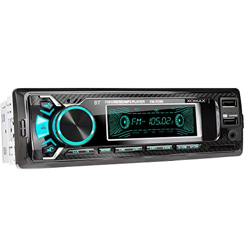 XOMAX XM-R266 Autoradio mit Bluetooth I Handy Aufladen über den zweiten USB-Anschluss I 7 Farben einstellbar I Carbon Optik I RDS I USB, SD, AUX I 1DIN