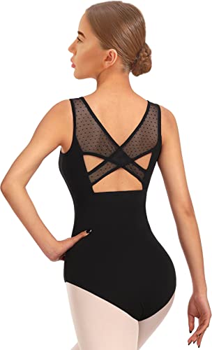 DANSHOW Damen Ballett Mesh Tanz Trikot Tank Top Crisscross Hohl Rücken Tanzbekleidung Ballett Trikot(23601-06-M)