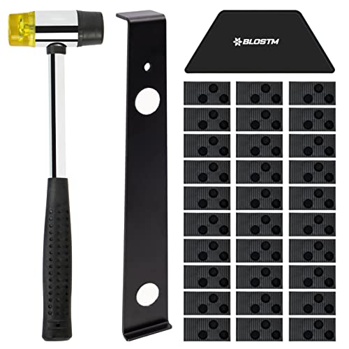 BLOSTM Laminatboden-Set – 30 Laminatboden-Abstandshalter, doppelseitiger Gummihammer, robuster Gewindeblock & robuste Stahlzugstange für Laminatböden – All-in-One-Holz-Laminat-Bodenbelag Werkzeug-Set