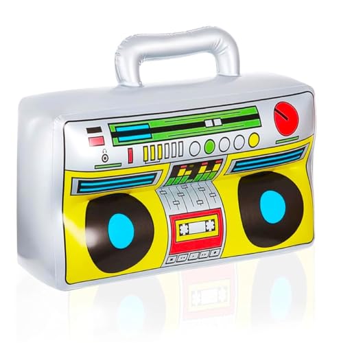 Aufblasbarer Retro Ghettoblaster ca 45 x 42 cm Hip Hop Radio Walkman 80er 90er Outfit Party Accessoires Kostüm Fasching Karneval Bad Taste Assi