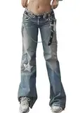 Baggy Jeans Y2k Jeans, Cargo-Jeans für Damen, süße Kleidung für Teenager-Mädchen, Kette 01 Blau, S