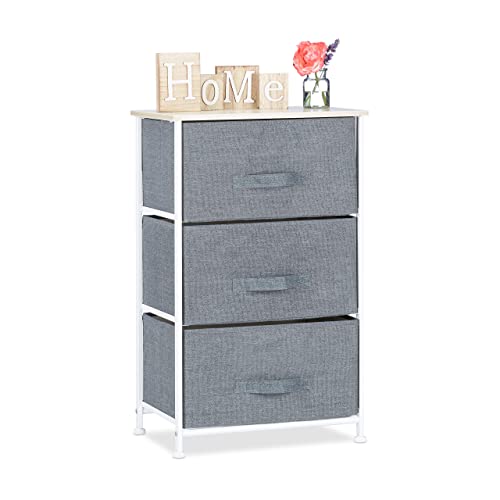 Relaxdays Regalsystem, 3 Stoff-Schubladen, HxBxT: 73 x 45 x 30 cm, universale Schubladenbox, Metall und Holz, grau