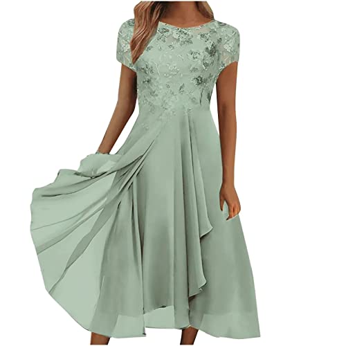 Sommerkleid Damen Abendkleider Elegant für Hochzeit Lang Kleid Chiffon Spitze Swing Cocktailkleid LäSsig Festliche Kleider FüR Frauen FüR Hochzeitsgast Brautjungfernkleider Partykleid Ballkleider