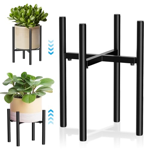 NVIYAM Blumenständer Verstellbarer, Pflanzenständer Metall Schwarz, Blumenhocker Pflanzenregal, Blumentopfhalter für Innen und Außenbereich, Blumentopfständer für 20-35 cm Töpfe, Pflanzenhocker
